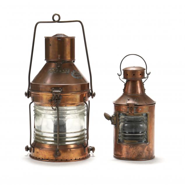 TWO COPPER NAUTICAL LANTERNS, INCLUDING