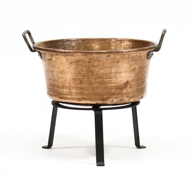 HAND WROUGHT COPPER CAULDRON ON