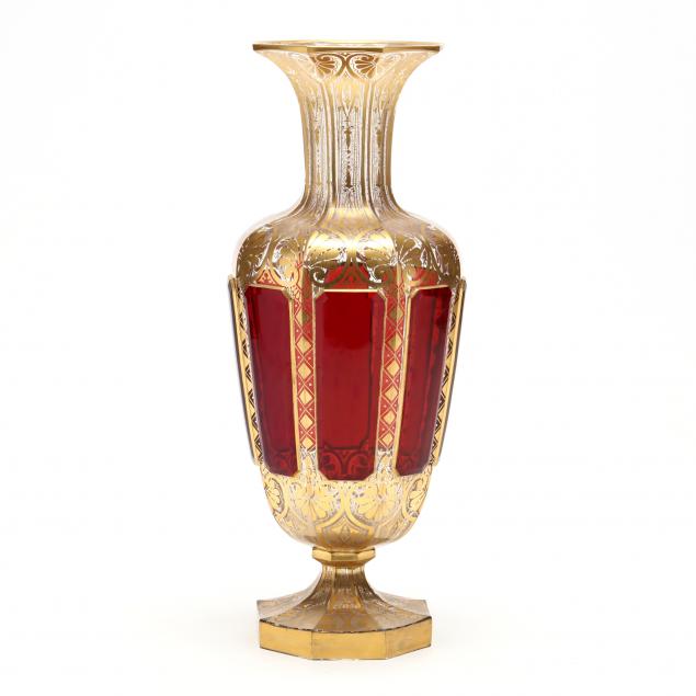 MOSER, RUBY CABOCHON TALL GILT GLASS