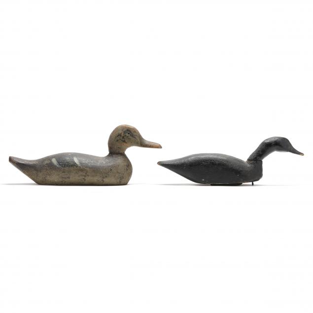 TWO WORKING DUCK DECOYS Mid-century,