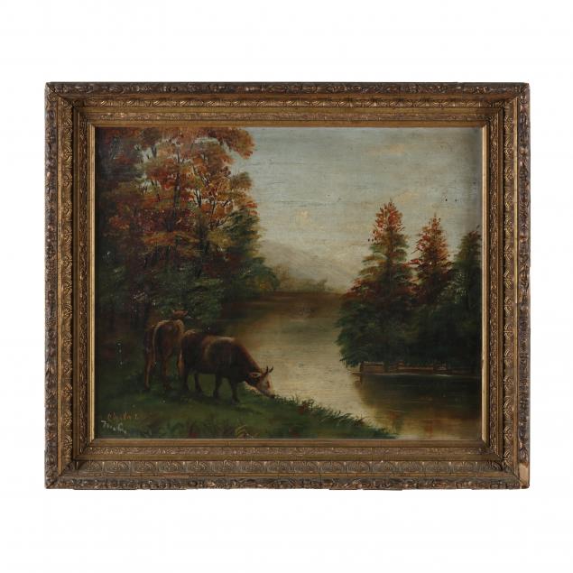 AMERICAN FOLK ART PAINTING OF COWS 345c29