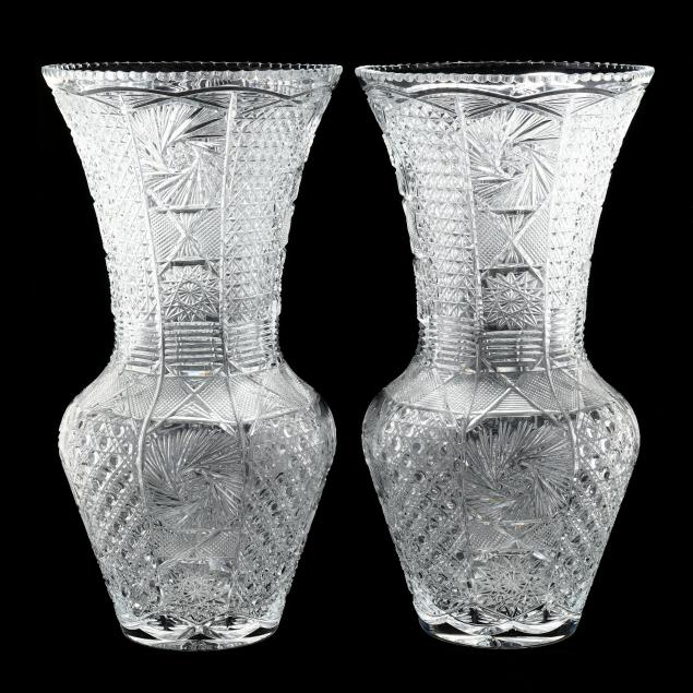 LARGE PAIR OF SIGNED CUT GLASS