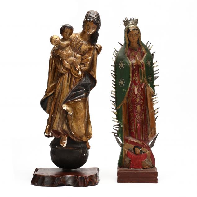 TWO SPANISH CARVED BULTOS OF THE