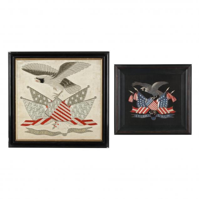 TWO FRAMED VINTAGE PATRIOTIC NEEDLEWORKS 345cc1