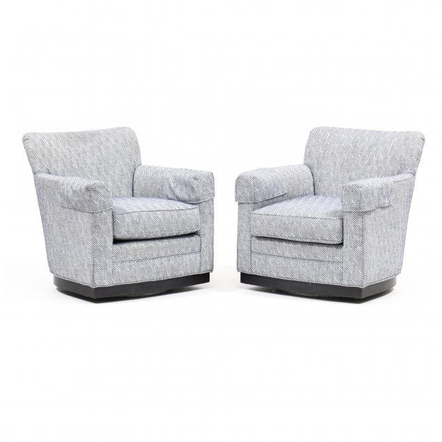 WESLEY HALL, PAIR OF UPHOLSTERED SWIVEL