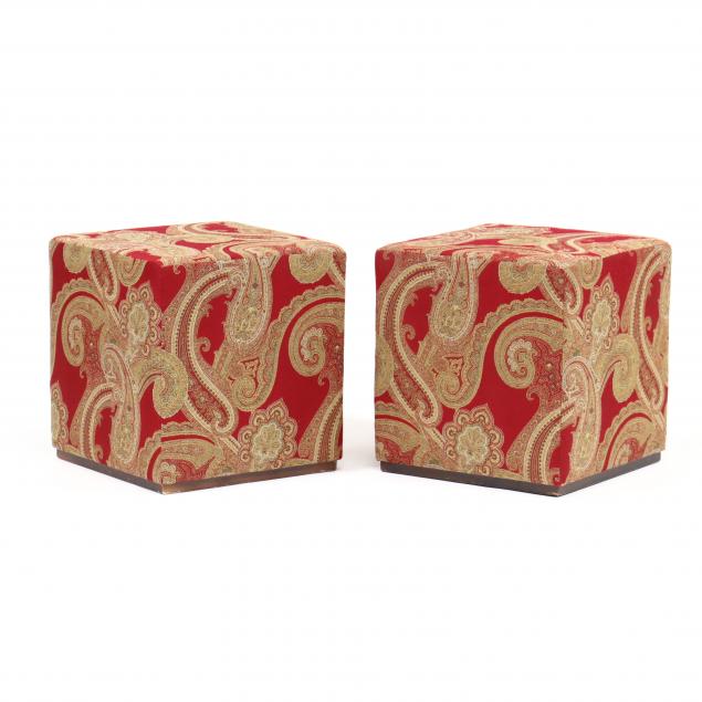 PAIR OF UPHOLSTERED CUBE OTTOMANS