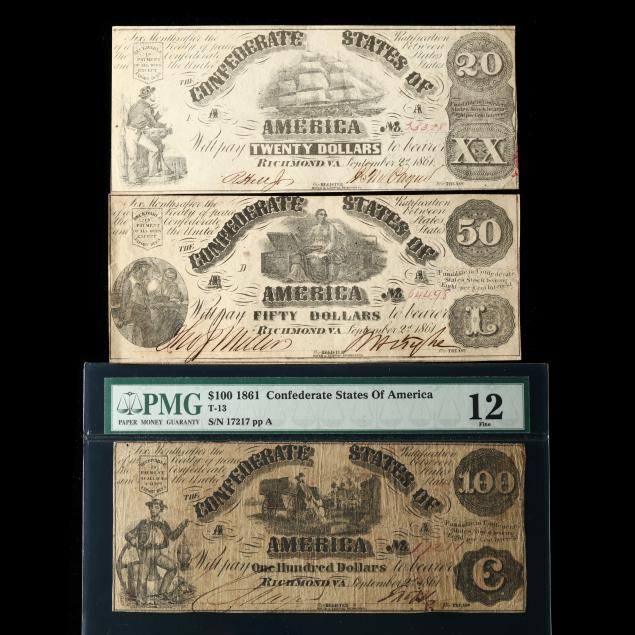 THREE EARLY WAR CONFEDERATE NOTES