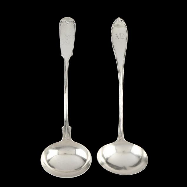 TWO SOUTHERN SILVER SOUP LADLES,