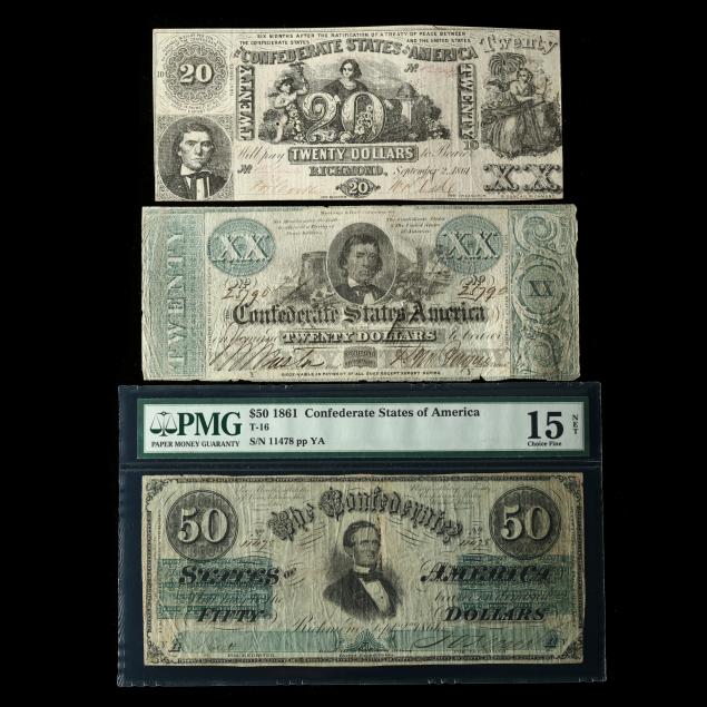 THREE EARLY CONFEDERATE NOTES WITH