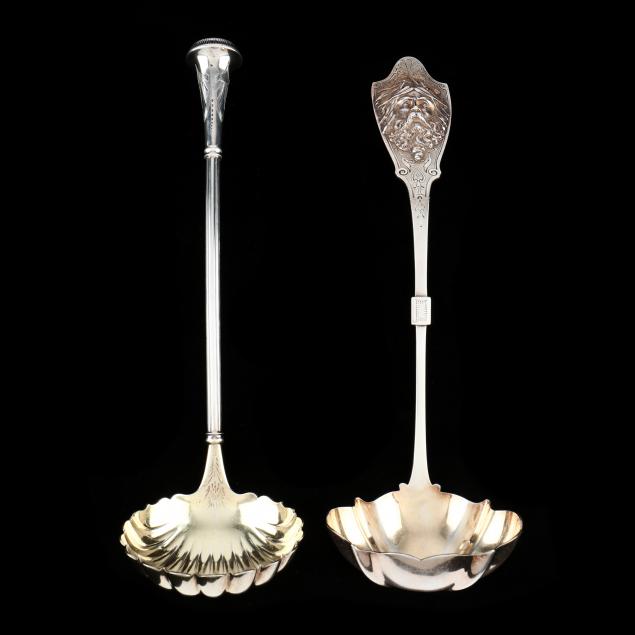 TWO AMERICAN COIN SILVER LADLES