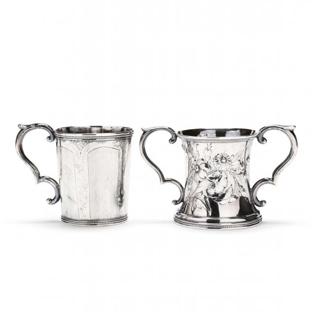 TWO COIN SILVER CUPS BY TIFFT &