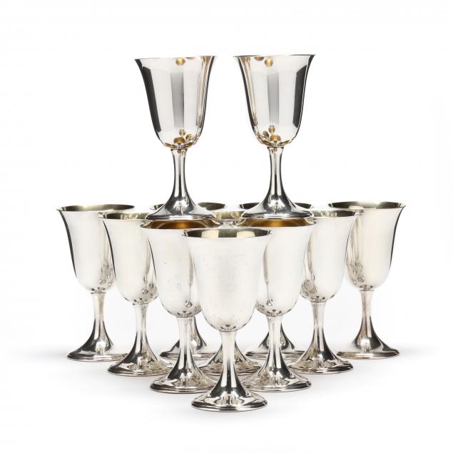 TWELVE STERLING SILVER GOBLETS BY ROGERS