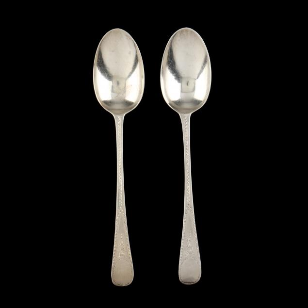 A PAIR OF GEORGE III SILVER TABLESPOONS