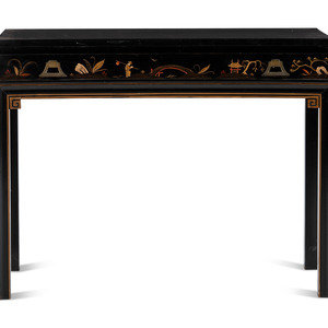 A Lacquer and Paint Decorated Console