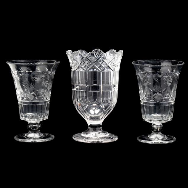 THREE ANGLO-IRISH CUT GLASS VASES