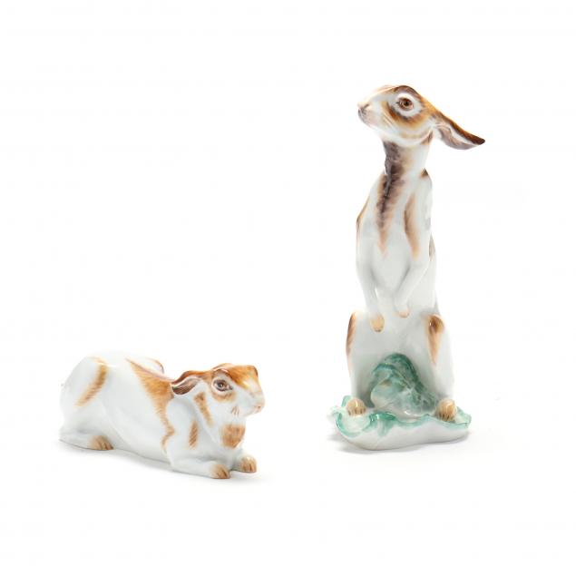 TWO MEISSEN PORCELAIN HARES 20th 345ecf