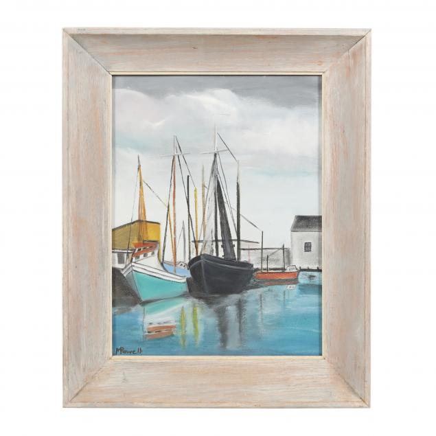 A VINTAGE HARBOR SCENE PAINTING 345f3c