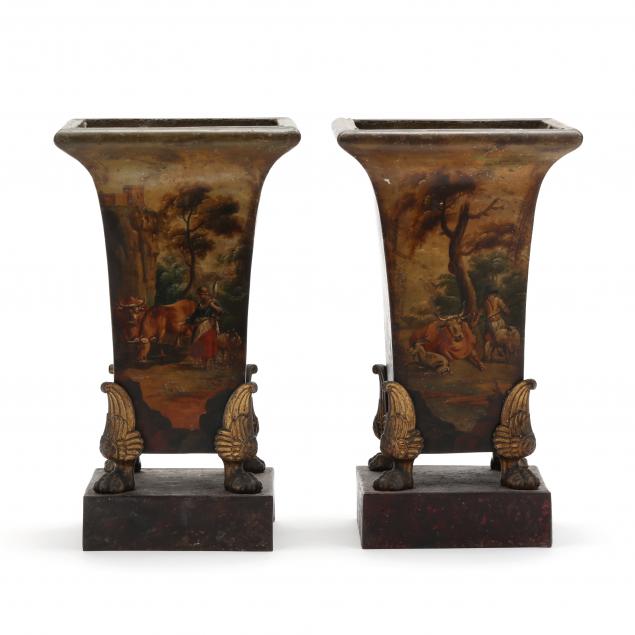 PAIR OF ANTIQUE FRENCH SCENIC PAINTED