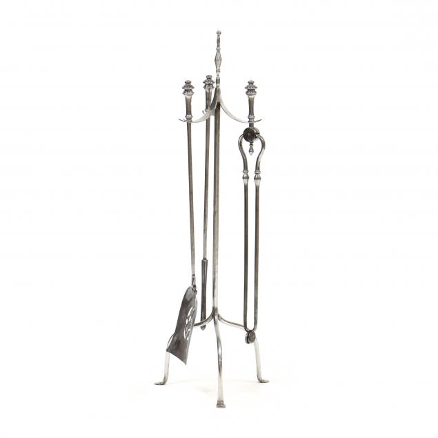 STEEL FIREPLACE TOOLS AND STAND A fine