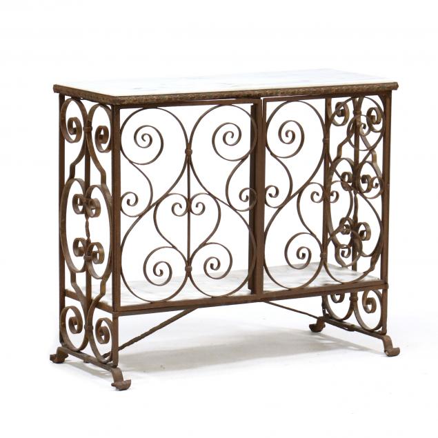 VINTAGE WROUGHT IRON AND MARBLE