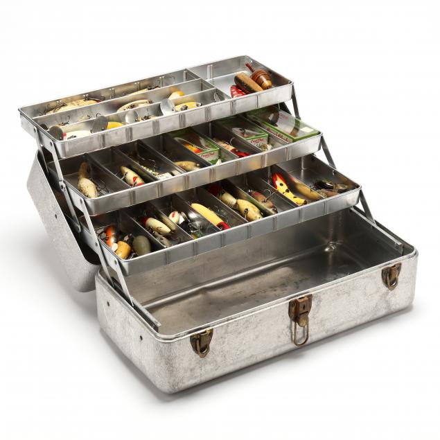 EARLY TACKLE BOX FULL OF VINTAGE 34611d