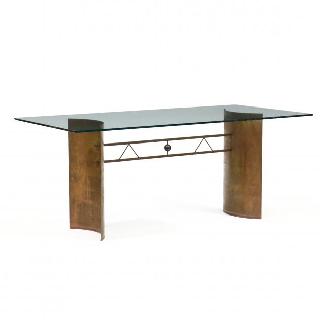 CUSTOM STEEL AND GLASS DINING TABLE 346380