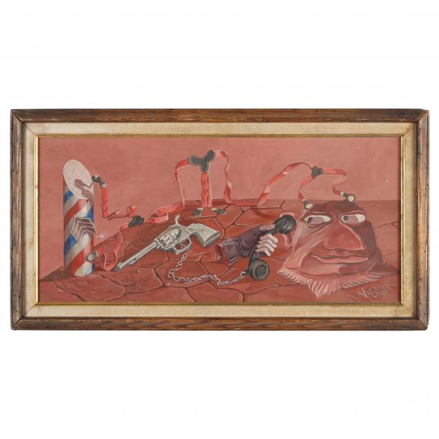 MID-CENTURY SURREALIST SCENE SIGNED