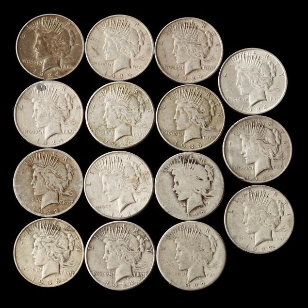 FIFTEEN (15) PEACE SILVER DOLLARS,