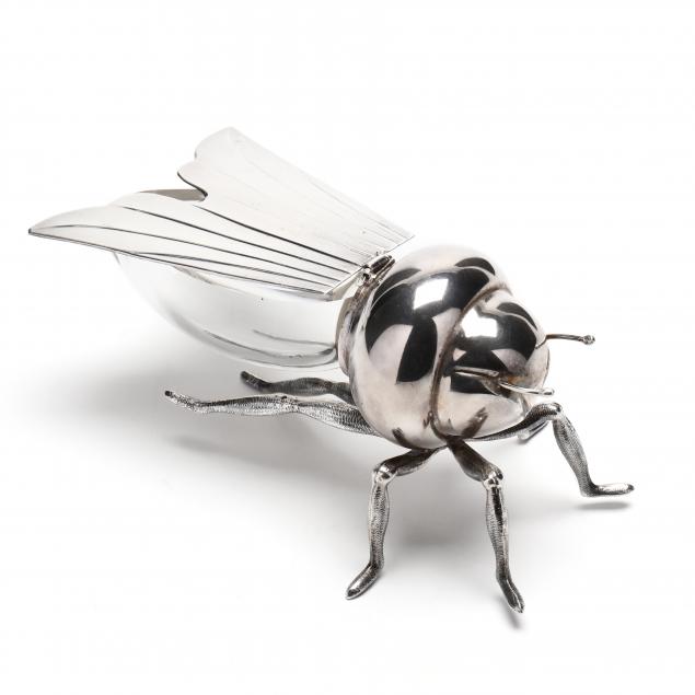 VINTAGE STERLING SILVER AND GLASS BEE