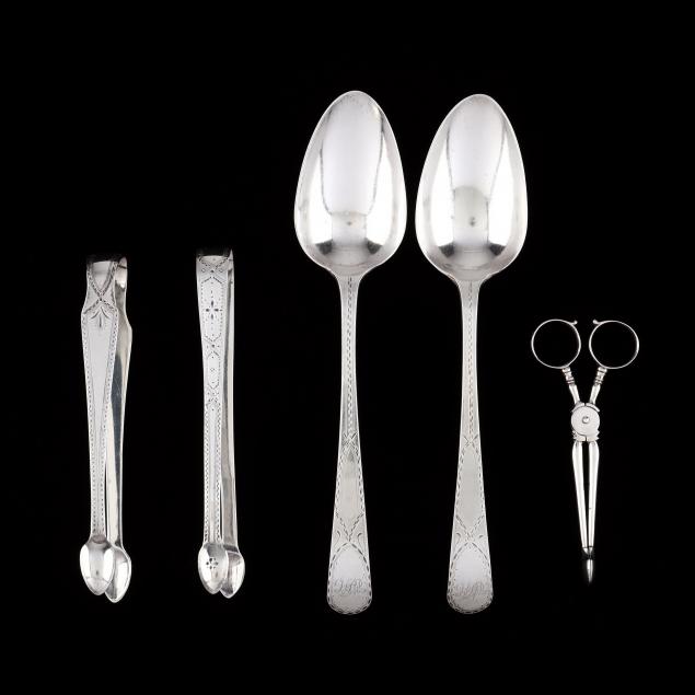 FIVE ANTIQUE ENGLISH SILVER SERVERS