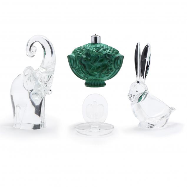 FOUR PIECES OF ART GLASS, INCL. LALIQUE