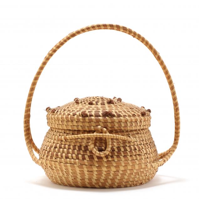 COVERED SWEETGRASS BASKET, SIGNED