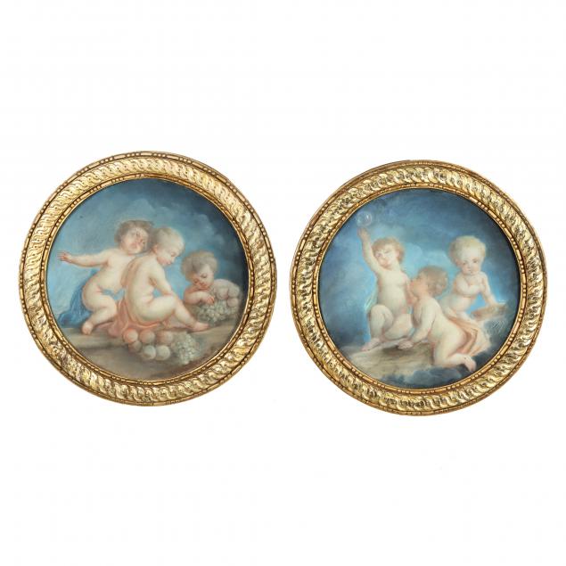 PAIR OF ANTIQUE ROUND PASTELS FEATURING