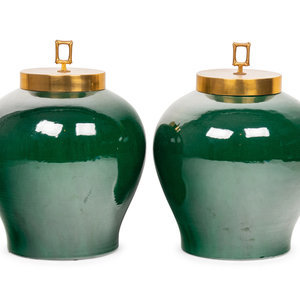 A Pair of Contemporary Green Glazed 348ebd