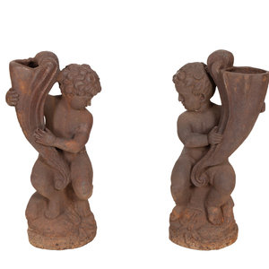 A Pair of Cast Iron Garden Cherubs 20th 348ed3