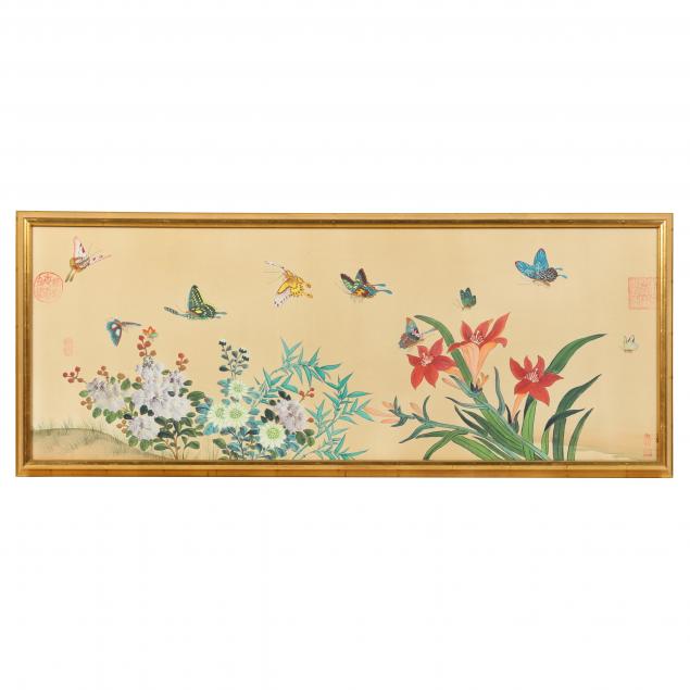 A CHINESE PAINTING ON SILK OF FLOWERS