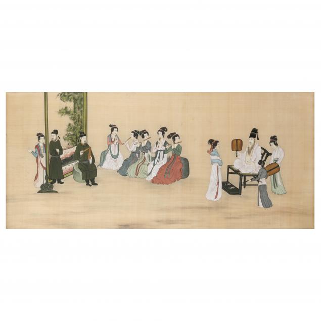 A LARGE ASIAN SILK PAINTING  Contemporary,