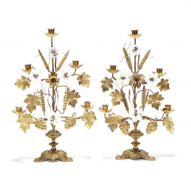 CONTINENTAL PAIR OF GLASS AND BRASS