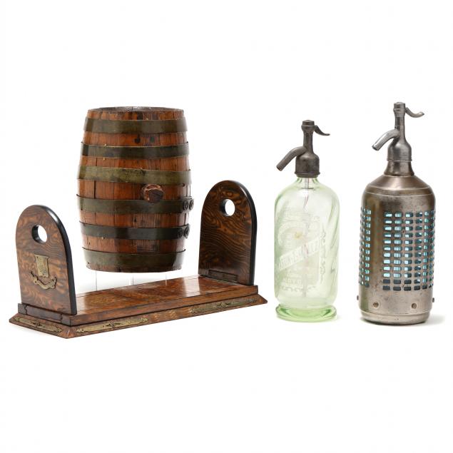 VINTAGE SELTZER BOTTLES, KEG AND