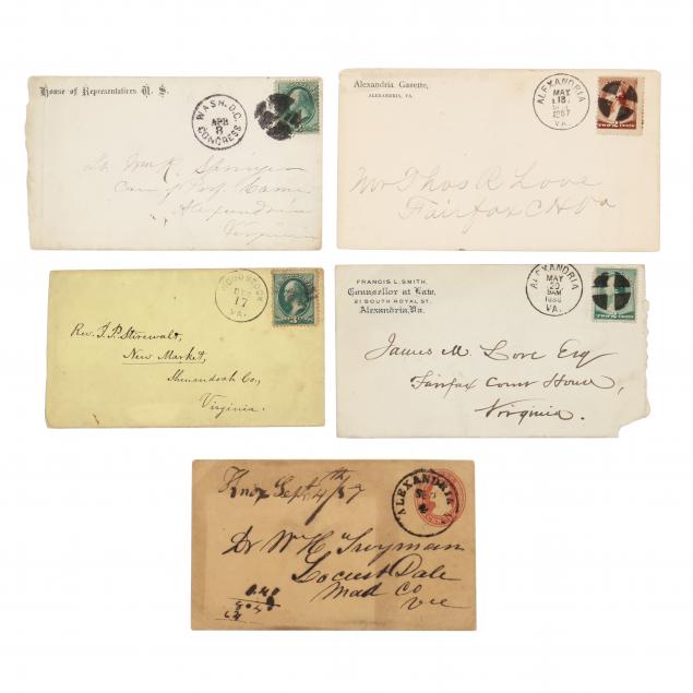 FIVE 19TH CENTURY VIRGINIA POSTAL