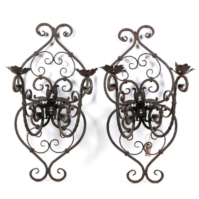 PAIR OF LARGE FRENCH WROUGHT IRON