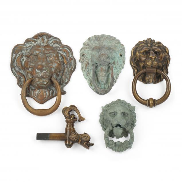 FOUR LION MASK DOOR KNOCKERS AND