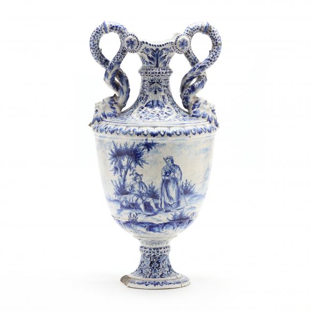 DELFT BLUE AND WHITE HANDLED URN 34907f