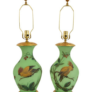 A Pair of French Green Opaline