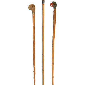 Three Zoomorphic Walking Sticks 19th 20th 34909a