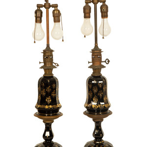 A Pair of Gilt Decorated Black 3490df