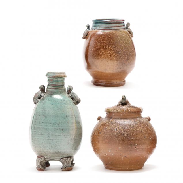 THREE TORTOISE DECORATED VESSELS,