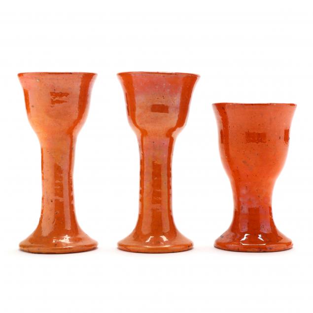 THREE JUGTOWN EGG CUPS (NC) Clear orange