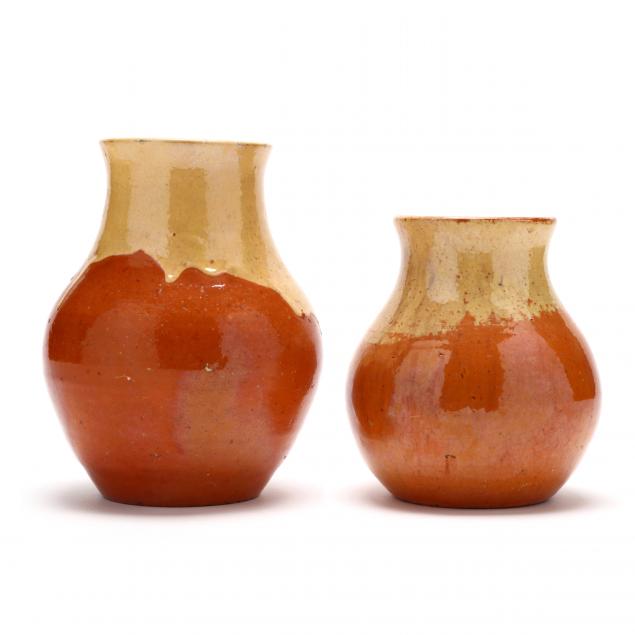 TWO SLIP DECORATED VASES, JUGTOWN