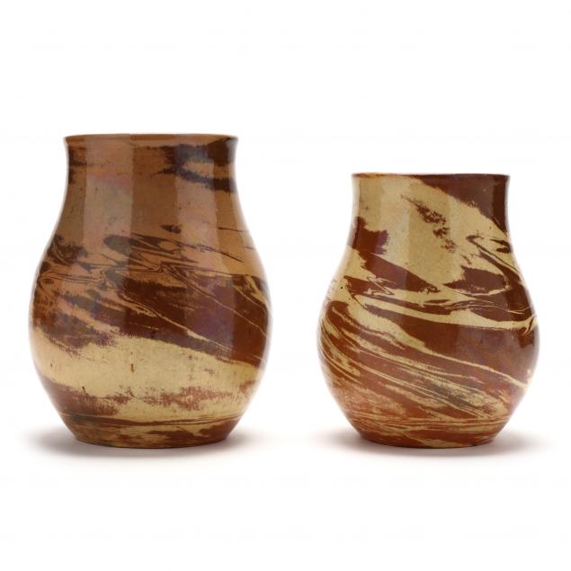 TWO SWIRL CLAY VASES ATTRIBUTED 3491e3